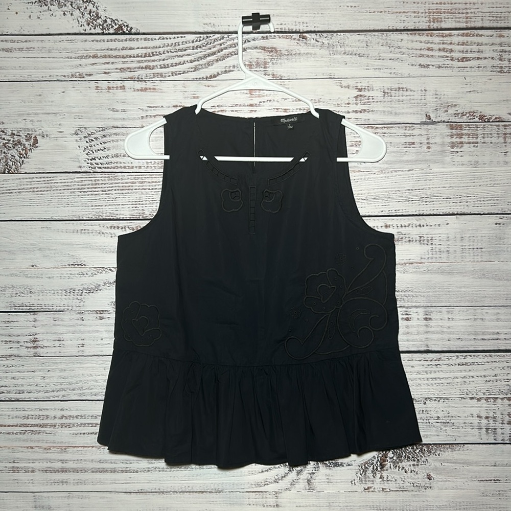 Madewell Embroidered Sleeveless Peplum Black Tank Top Small - Picture 5 of 16